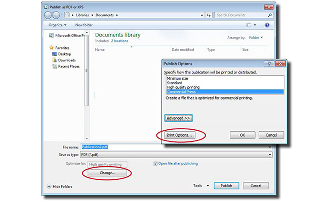 Creating print ready files from Microsoft Publisher